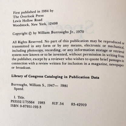 Speed by William S. Burroughs Jr. [TRADE PAPERBACK / 1984]