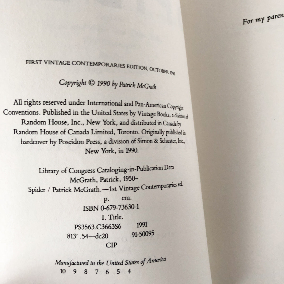 Spider by Patrick McGrath [FIRST PAPERBACK EDITION / 1991] - Bookshop Apocalypse