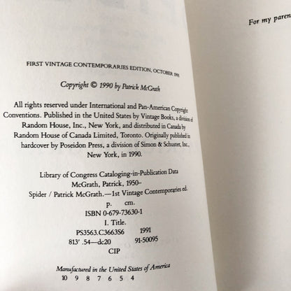 Spider by Patrick McGrath [FIRST PAPERBACK EDITION / 1991] - Bookshop Apocalypse