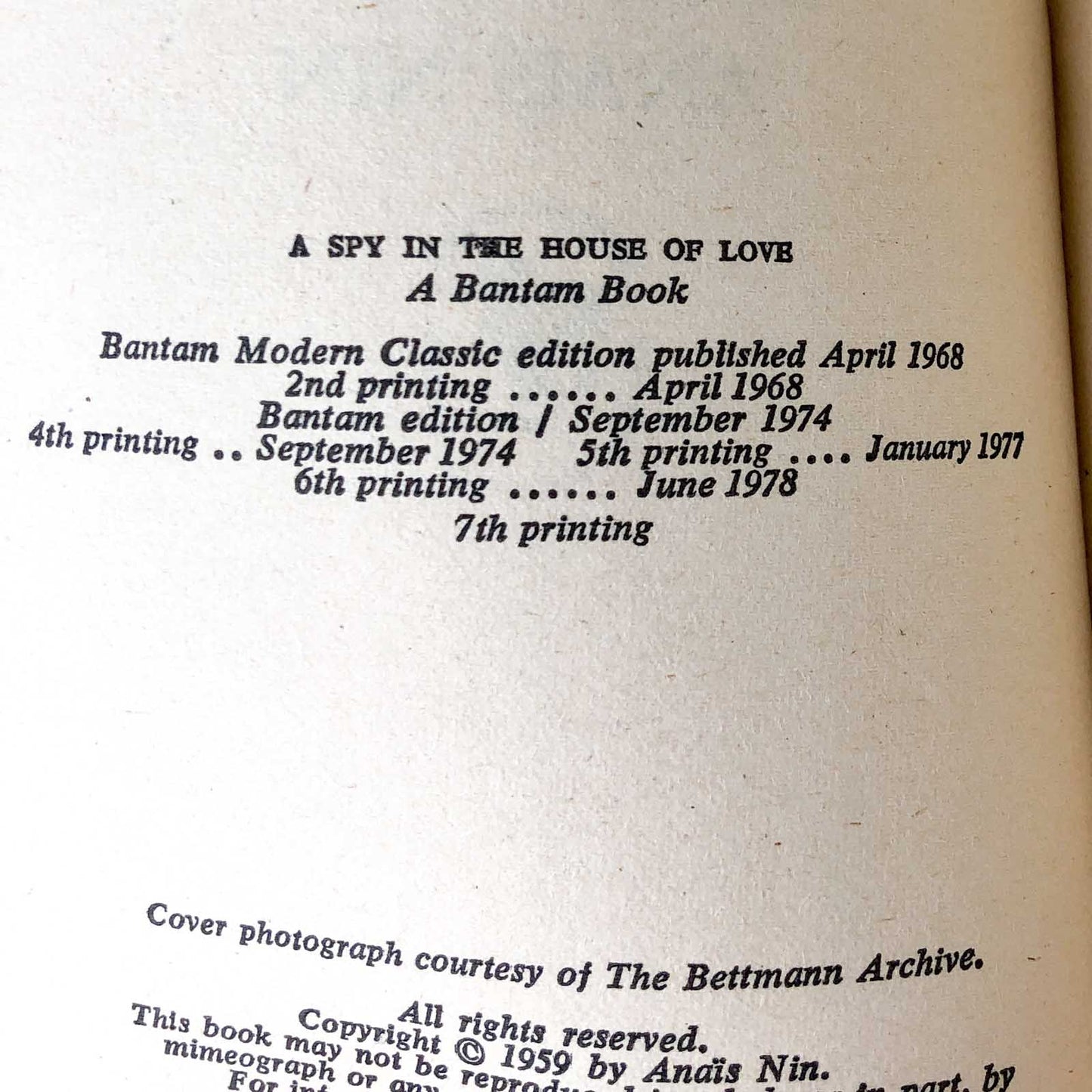 A Spy in the House of Love by Anaïs Nin [1978 PAPERBACK]