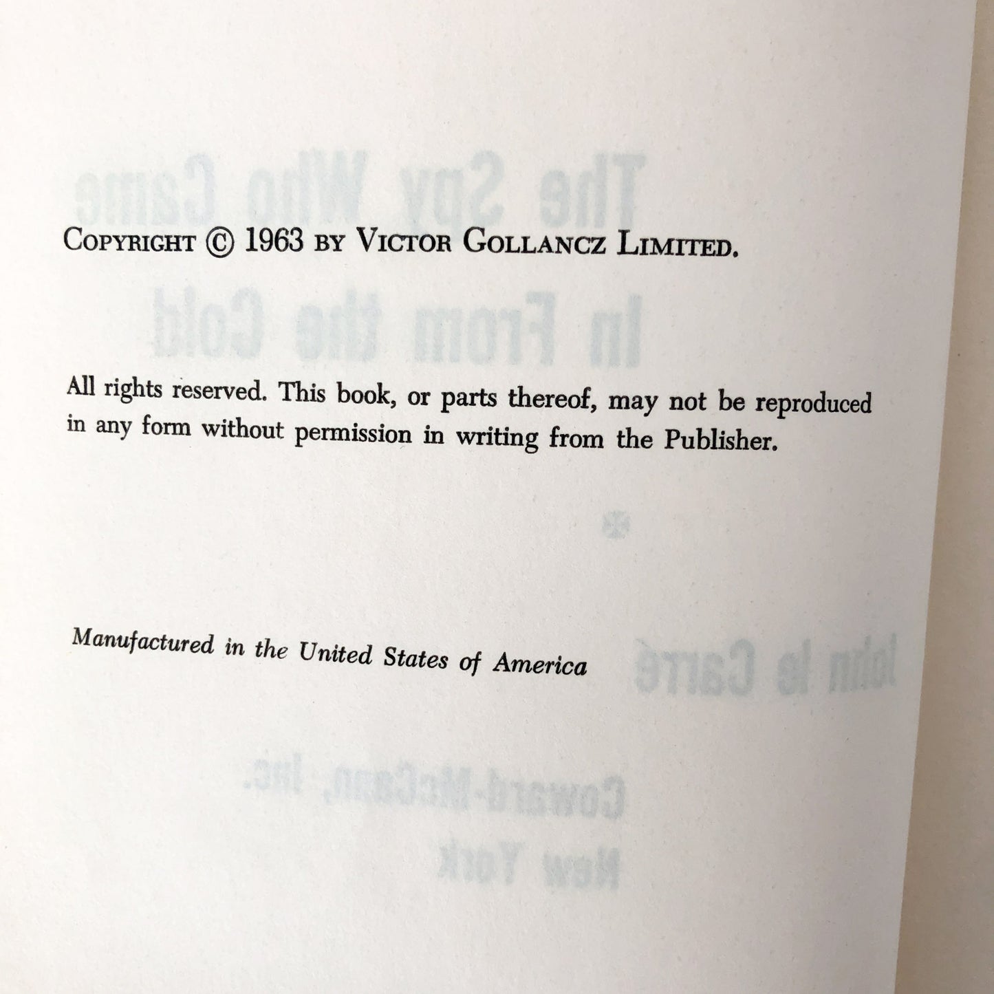 The Spy Who Came in From the Cold by John le Carré [BOOK CLUB EDITION / 1963]