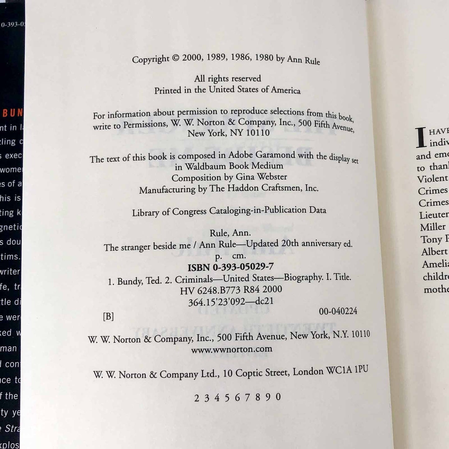 The Stranger Beside Me by Ann Rule [20th ANNIVERSARY HARDCOVER] 2000