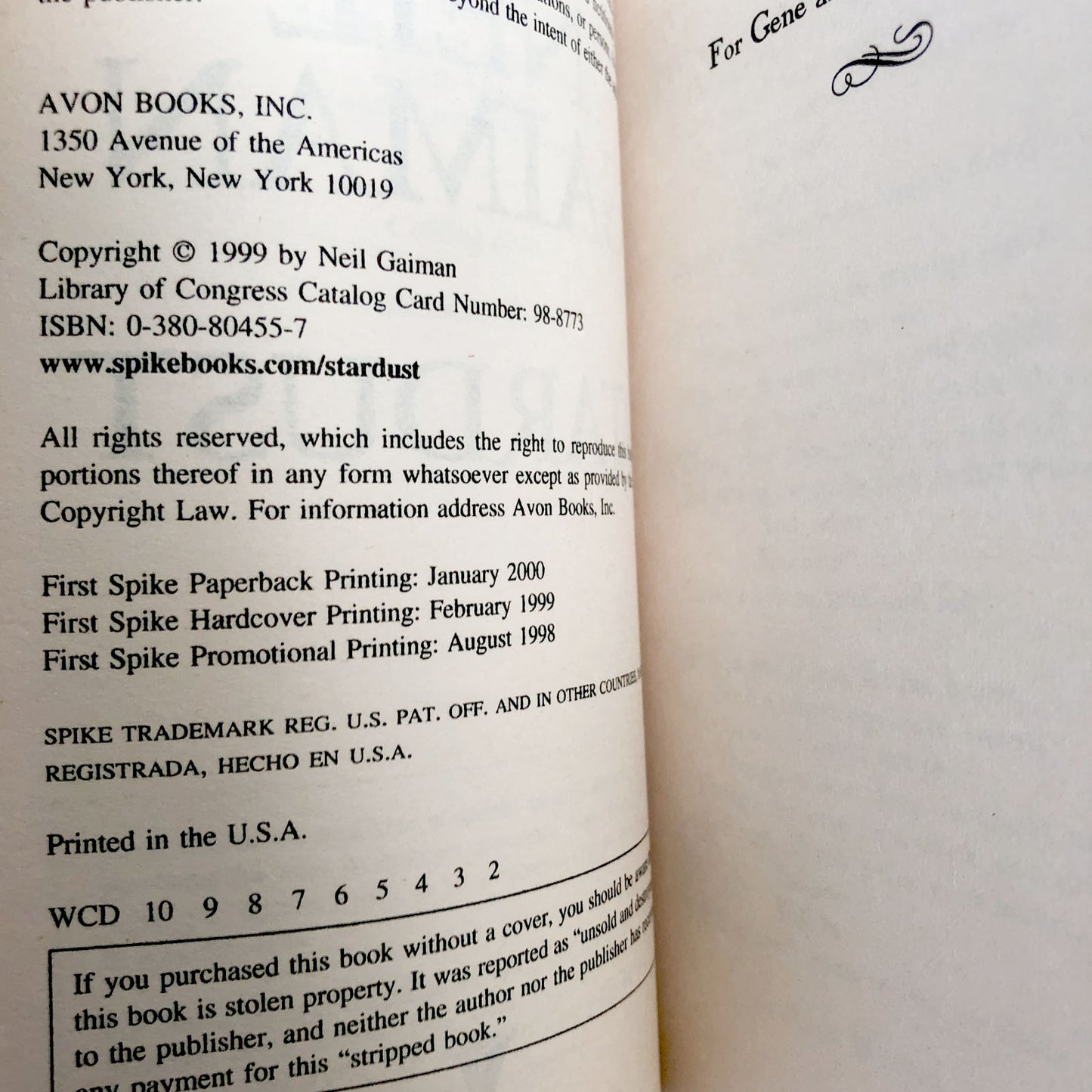 Stardust by Neil Gaiman [FIRST PAPERBACK EDITION / 2000]