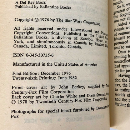 Star Wars: From the Adventures of Luke Skywalker by George Lucas [1982 PAPERBACK]