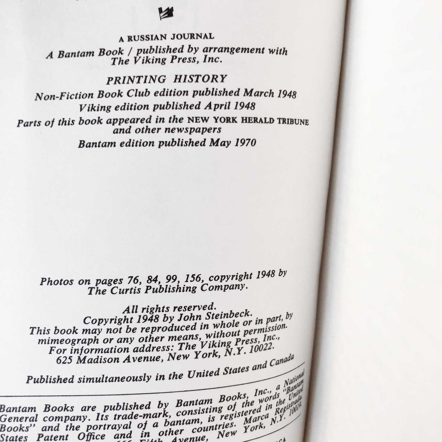 A Russian Journal by John Steinbeck w. pictures by Robert Capa [1970 PAPERBACK]