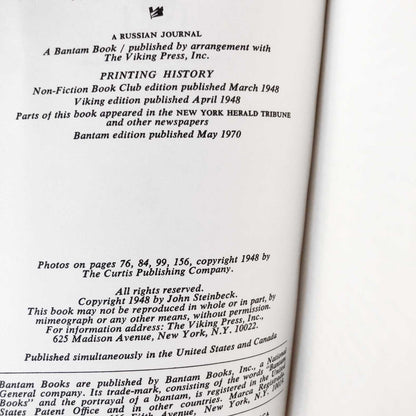 A Russian Journal by John Steinbeck w. pictures by Robert Capa [1970 PAPERBACK]