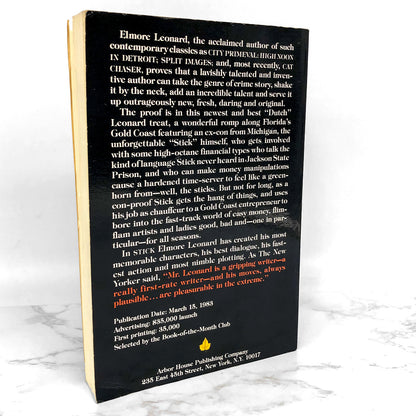 Stick by Elmore Leonard [ADVANCE READER'S COPY] 1983 • Uncorrected Proof • Arbor House