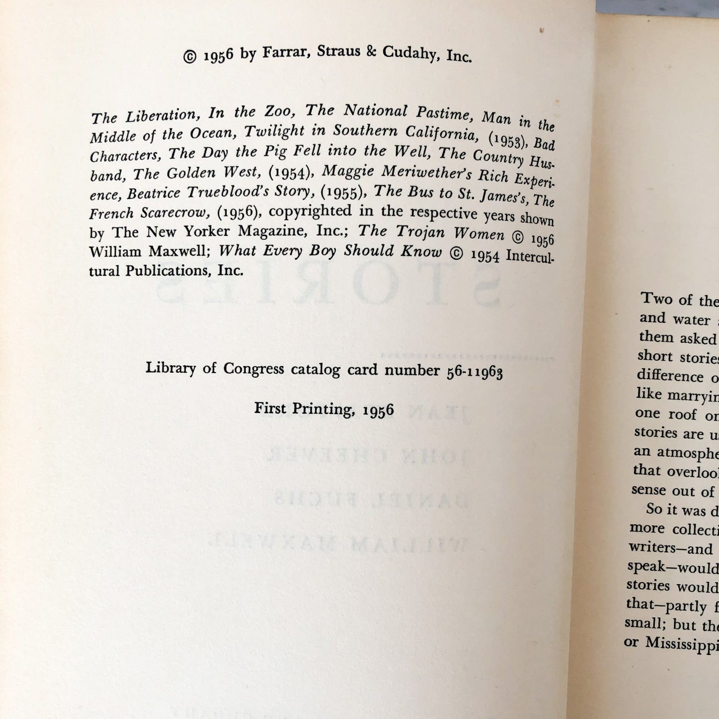Stories by Jean Stafford, John Cheever, William Maxwell & Daniel Fuchs [FIRST EDITION / 1956]