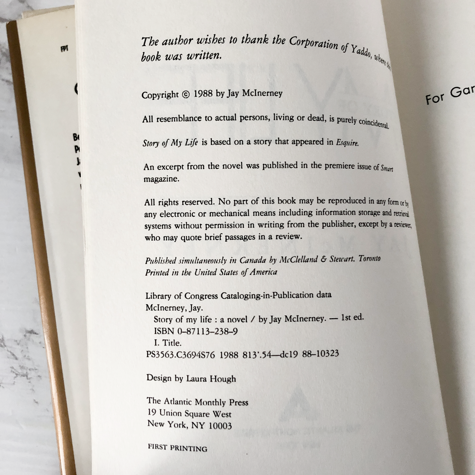 Story of my Life by Jay McInerey [FIRST EDITION] - Bookshop Apocalypse