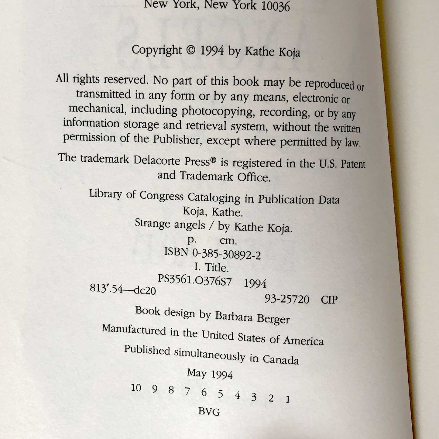 Strange Angels by Kathe Koja SIGNED! [FIRST EDITION / FIRST PRINTING] 1994