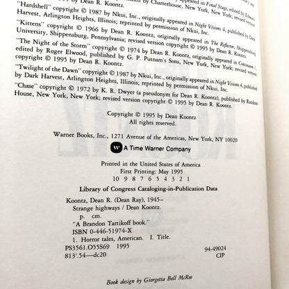 Strange Highways by Dean Koontz SIGNED! [FIRST EDITION / FIRST PRINTING] 1995