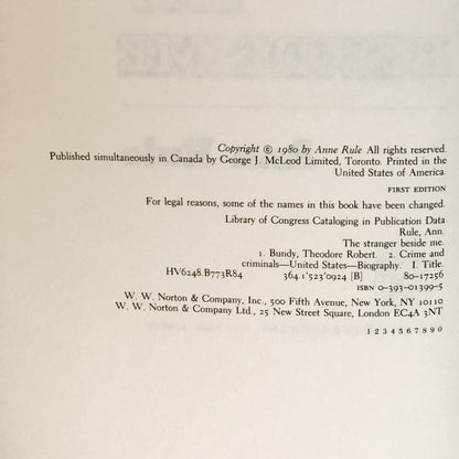 The Stranger Beside Me: Ted Bundy by Ann Rule [FIRST EDITION / FIRST PRINTING]