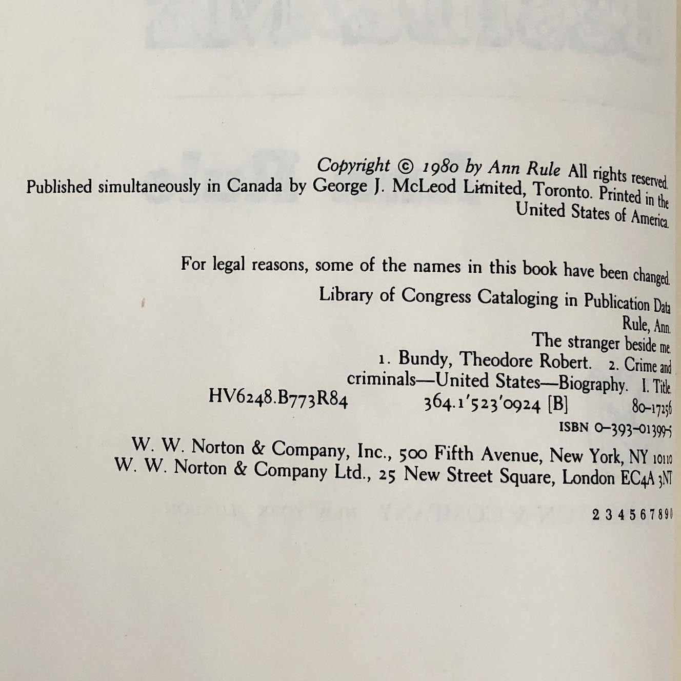 The Stranger Beside Me by Ann Rule SIGNED! [FIRST EDITION] 1980