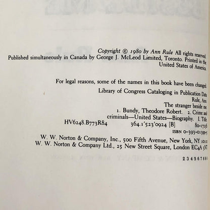 The Stranger Beside Me by Ann Rule SIGNED! [FIRST EDITION] 1980