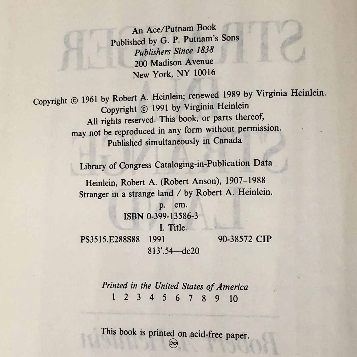 Stranger in a Strange Land UNCUT by Robert A. Heinlein [FIRST EDITION • FIRST PRINTING] 1991 • Ace