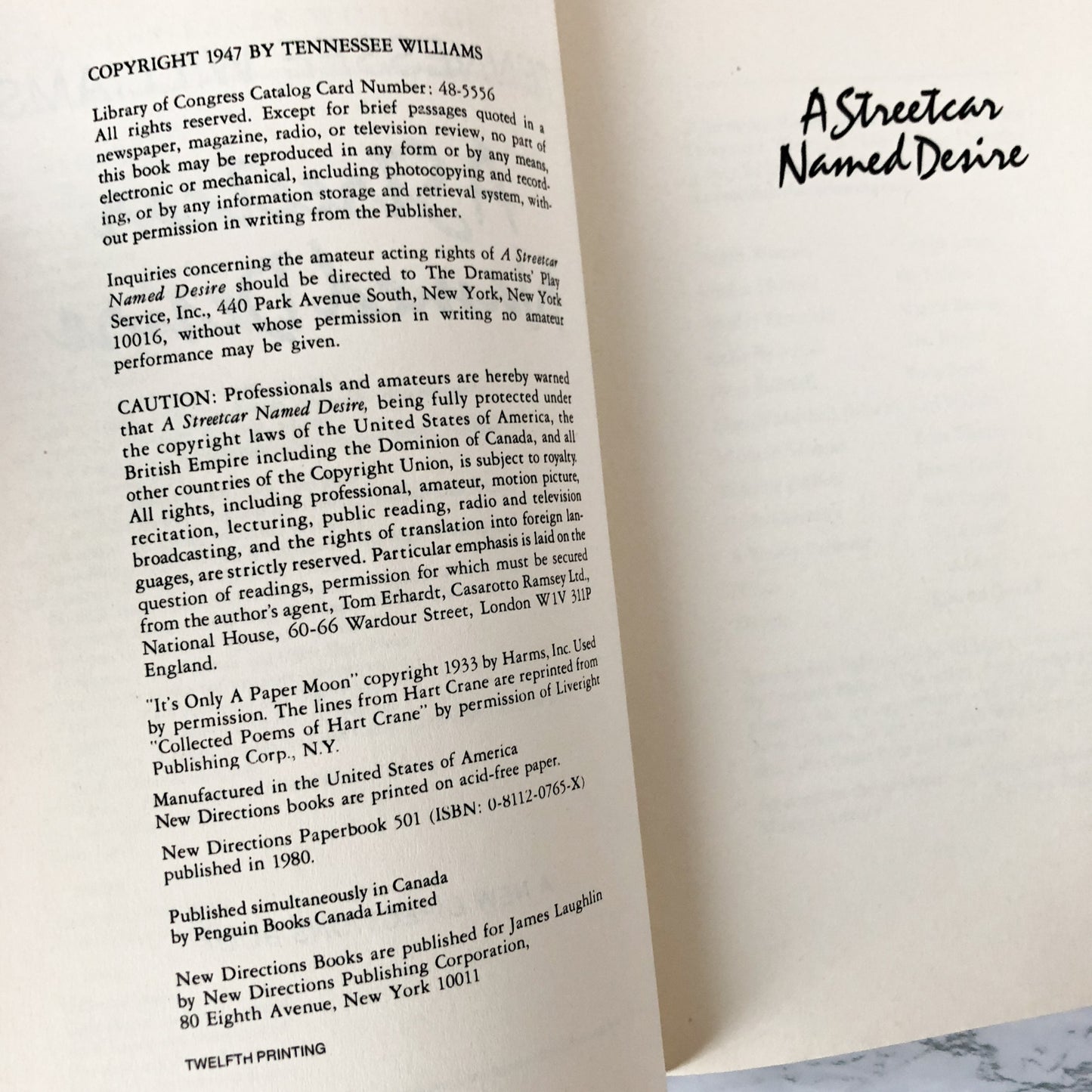 A Streetcar Named Desire by Tennessee Williams [1980 TRADE PAPERBACK] - Bookshop Apocalypse