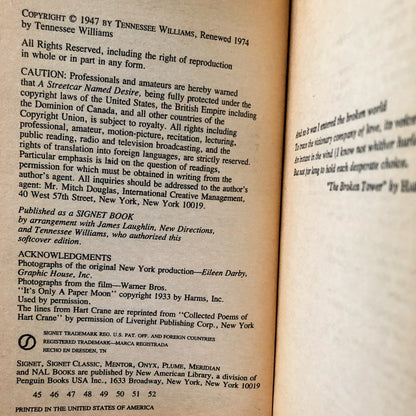 A Streetcar Named Desire by Tennessee Williams [1974 MOVIE TIE-IN PAPERBACK]