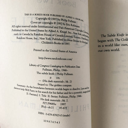 The Subtle Knife by Philip Pullman [FIRST PAPERBACK EDITION] - Bookshop Apocalypse