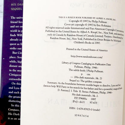 The Subtle Knife by Philip Pullman [U.S. FIRST EDITION] 1997 His Dark Materials #2