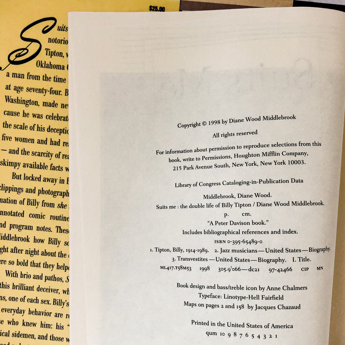 Suits Me: The Double Life of Billy Tipton by Diane Wood Middlebrook [SIGNED FIRST EDITION / FIRST PRINTING] - Bookshop Apocalypse