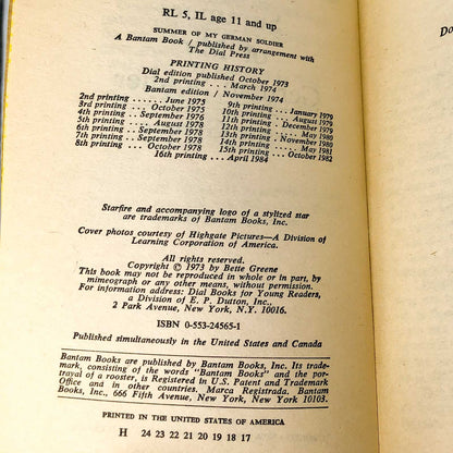 Summer of My German Soldier by Bette Greene [1984 MOVIE TIE-IN PAPERBACK]