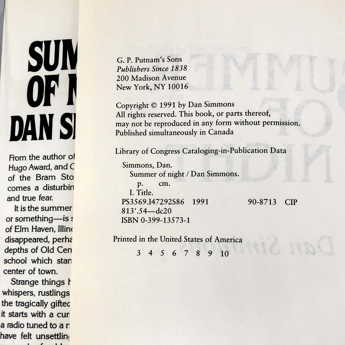 Summer of Night by Dan Simmons [FIRST EDITION] 1991