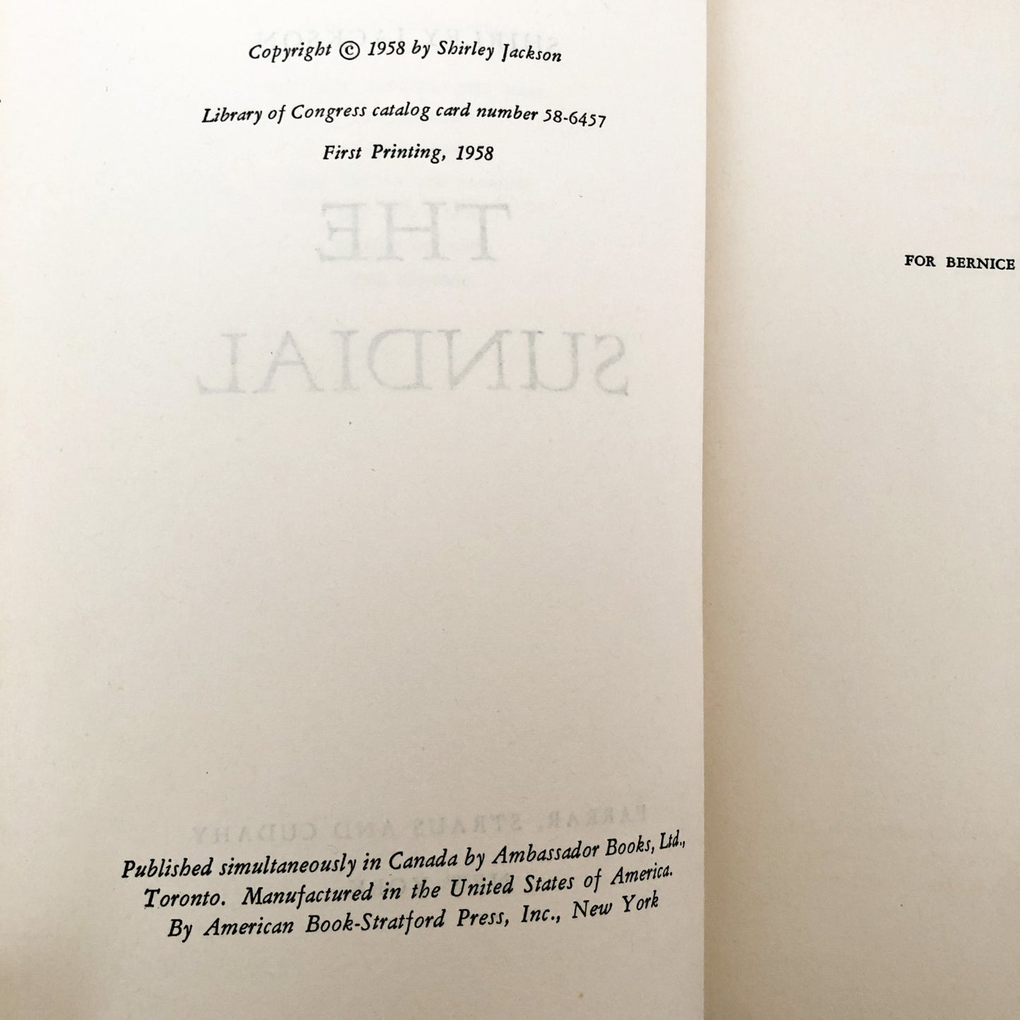 The Sundial by Shirley Jackson [FIRST EDITION / FIRST PRINTING] 1958