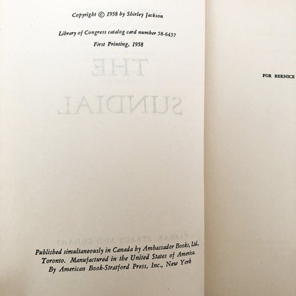 The Sundial by Shirley Jackson [FIRST EDITION / FIRST PRINTING] 1958