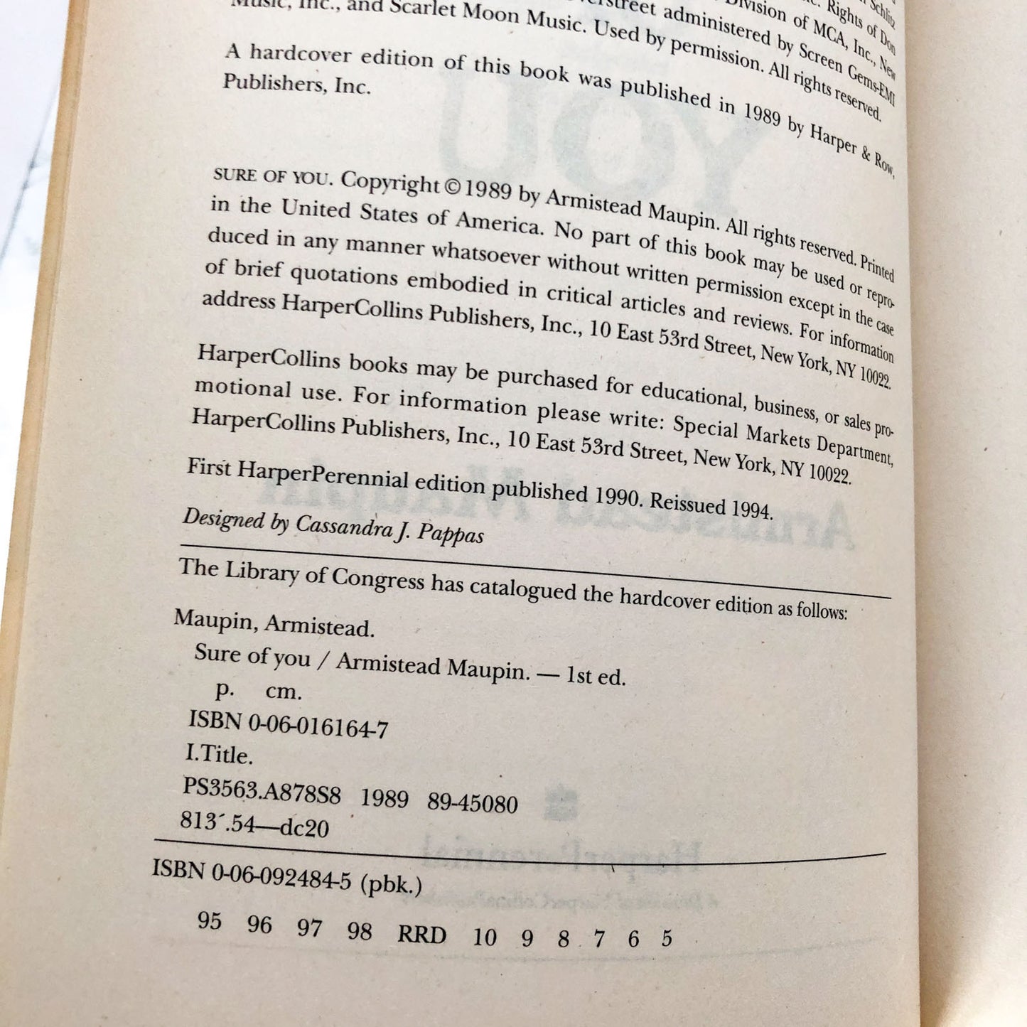 Sure of You by Armistead Maupin SIGNED! [TRADE PAPERBACK] 1994 • HarperPerennial