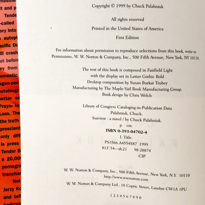Survivor by Chuck Palahniuk SIGNED! [FIRST EDITION / FIRST PRINTING] 1999