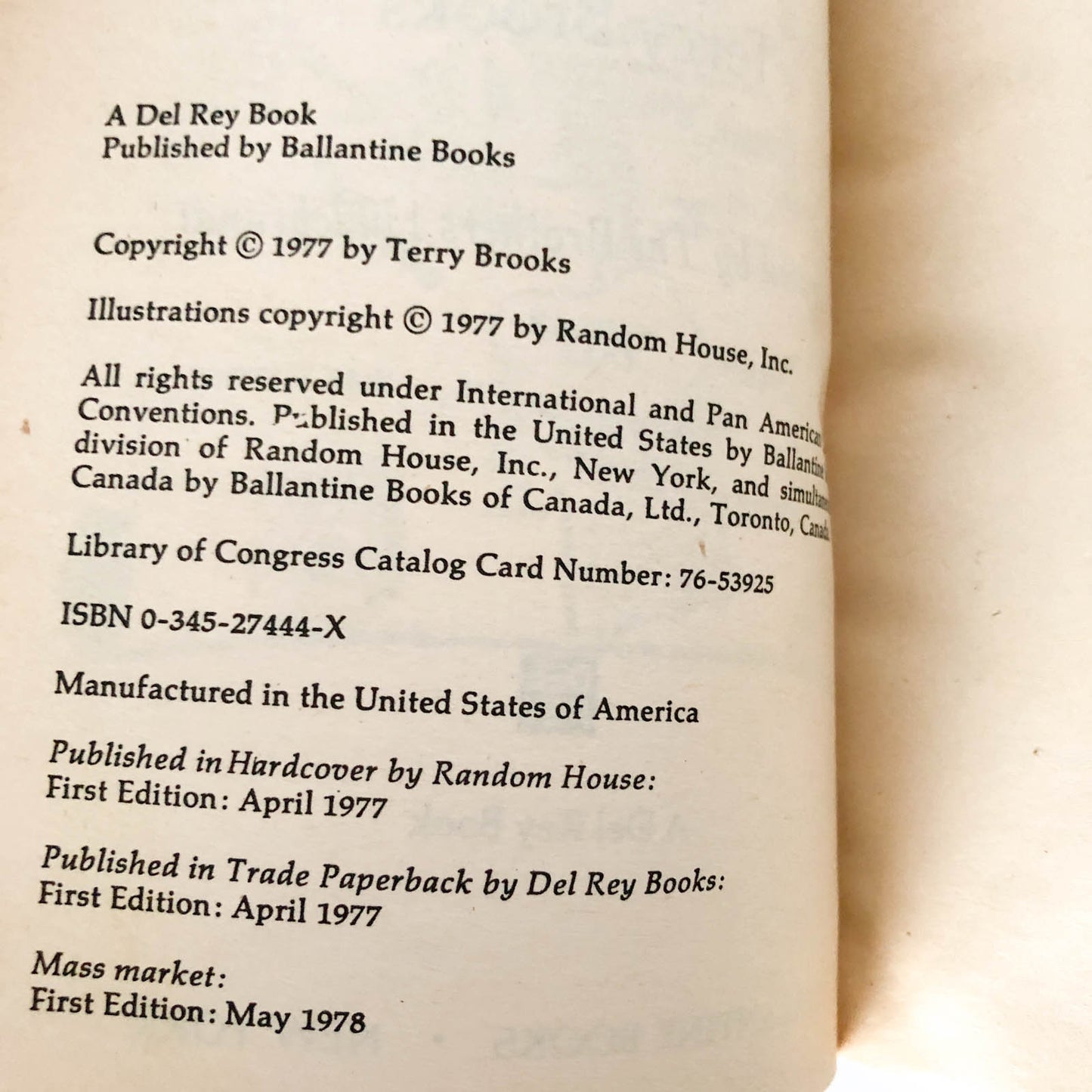 The Sword of Shannara by Terry Brooks [1978 PAPERBACK]