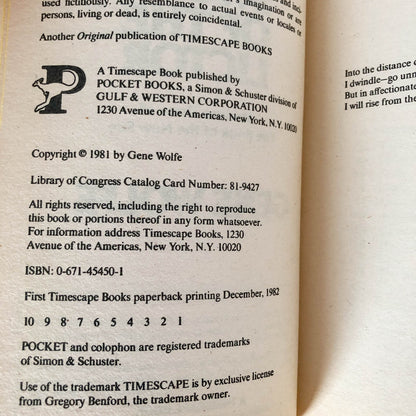 The Sword of the Lictor by Gene Wolfe [FIRST PAPERBACK PRINTING / 1981]