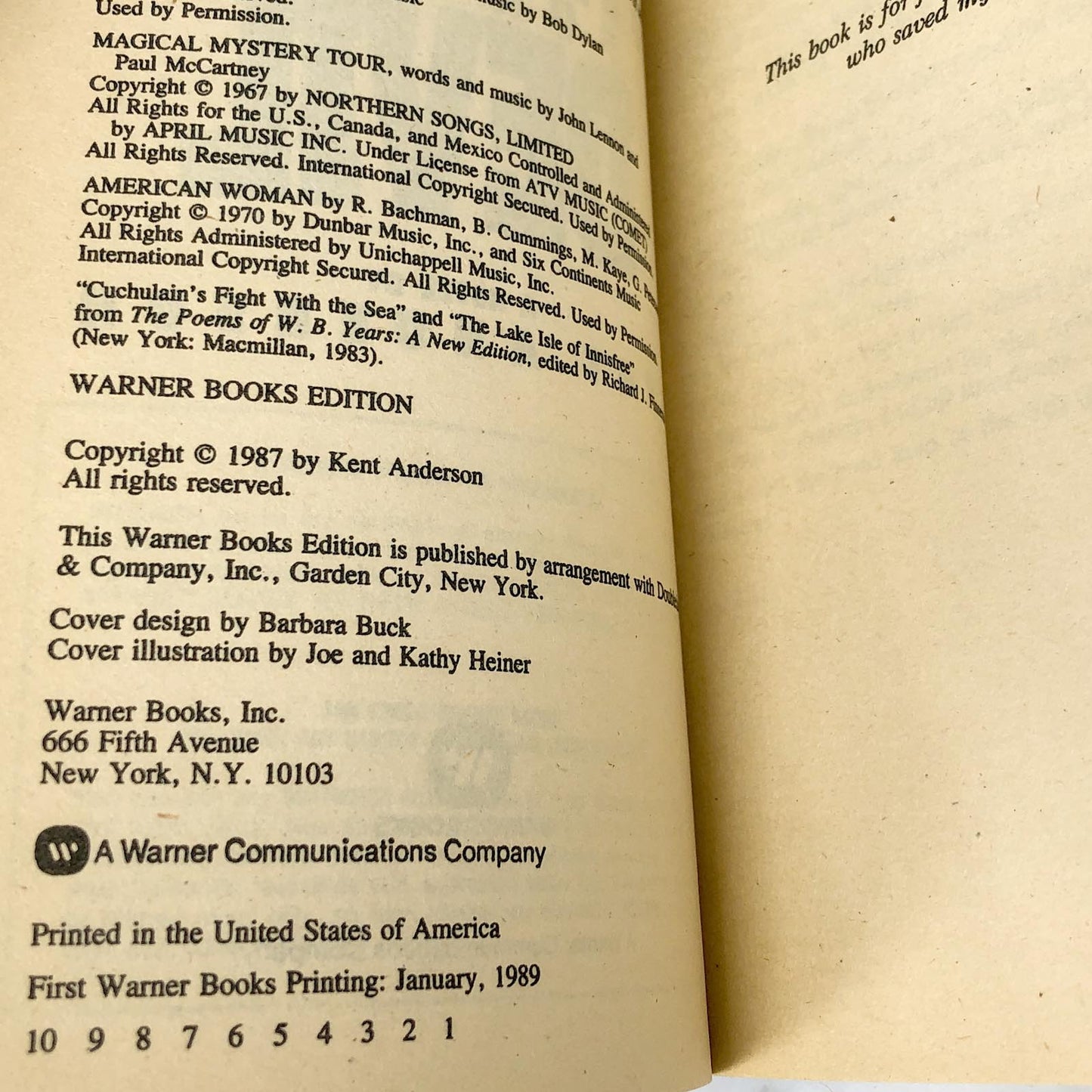 Sympathy For The Devil by Kent Anderson [FIRST PAPERBACK PRINTING] 1989