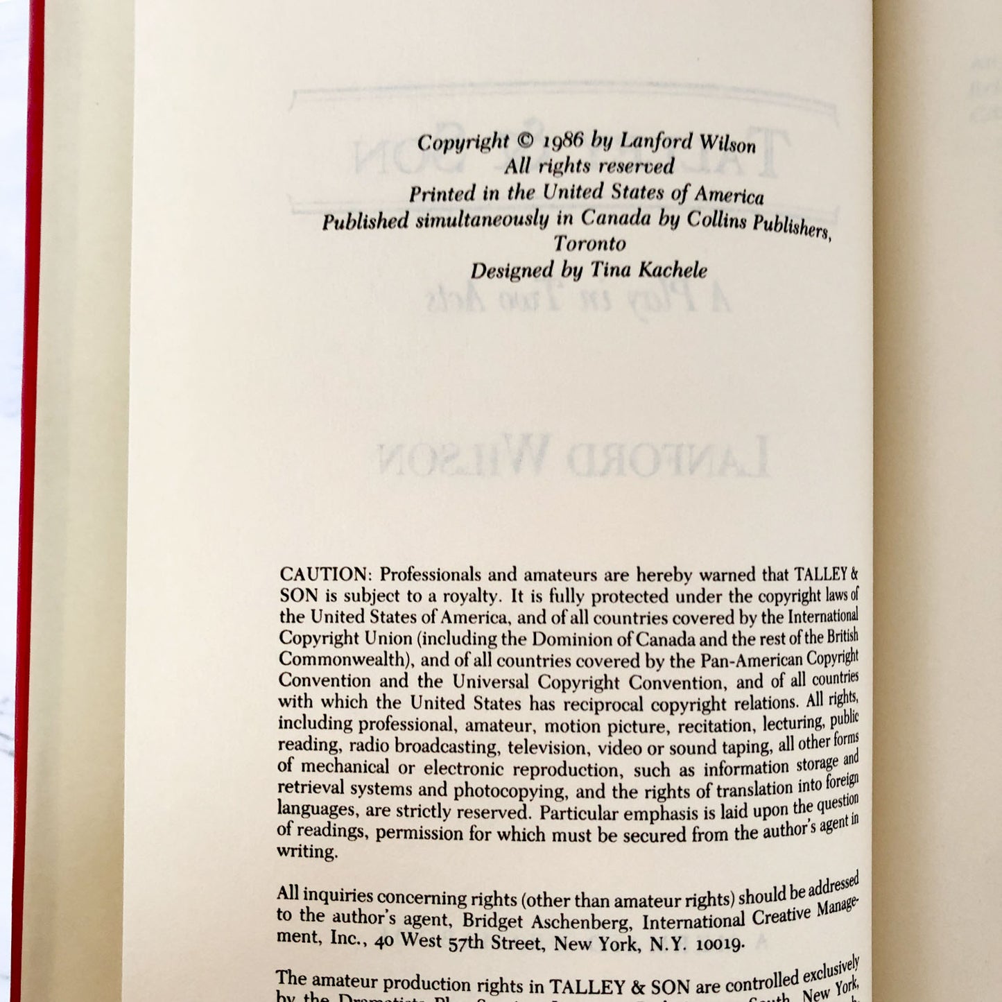 Talley and Son: A Play in Two Acts by Lanford Wilson [BOOK CLUB EDITION / 1986]