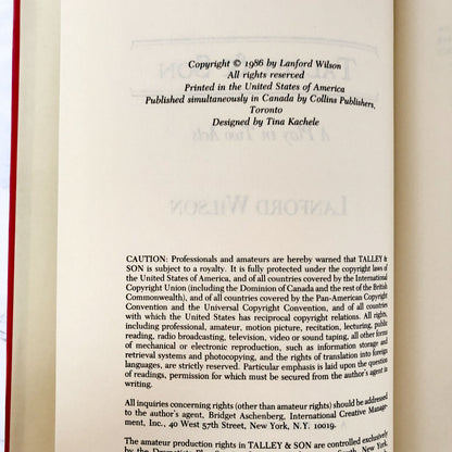 Talley and Son: A Play in Two Acts by Lanford Wilson [BOOK CLUB EDITION / 1986]