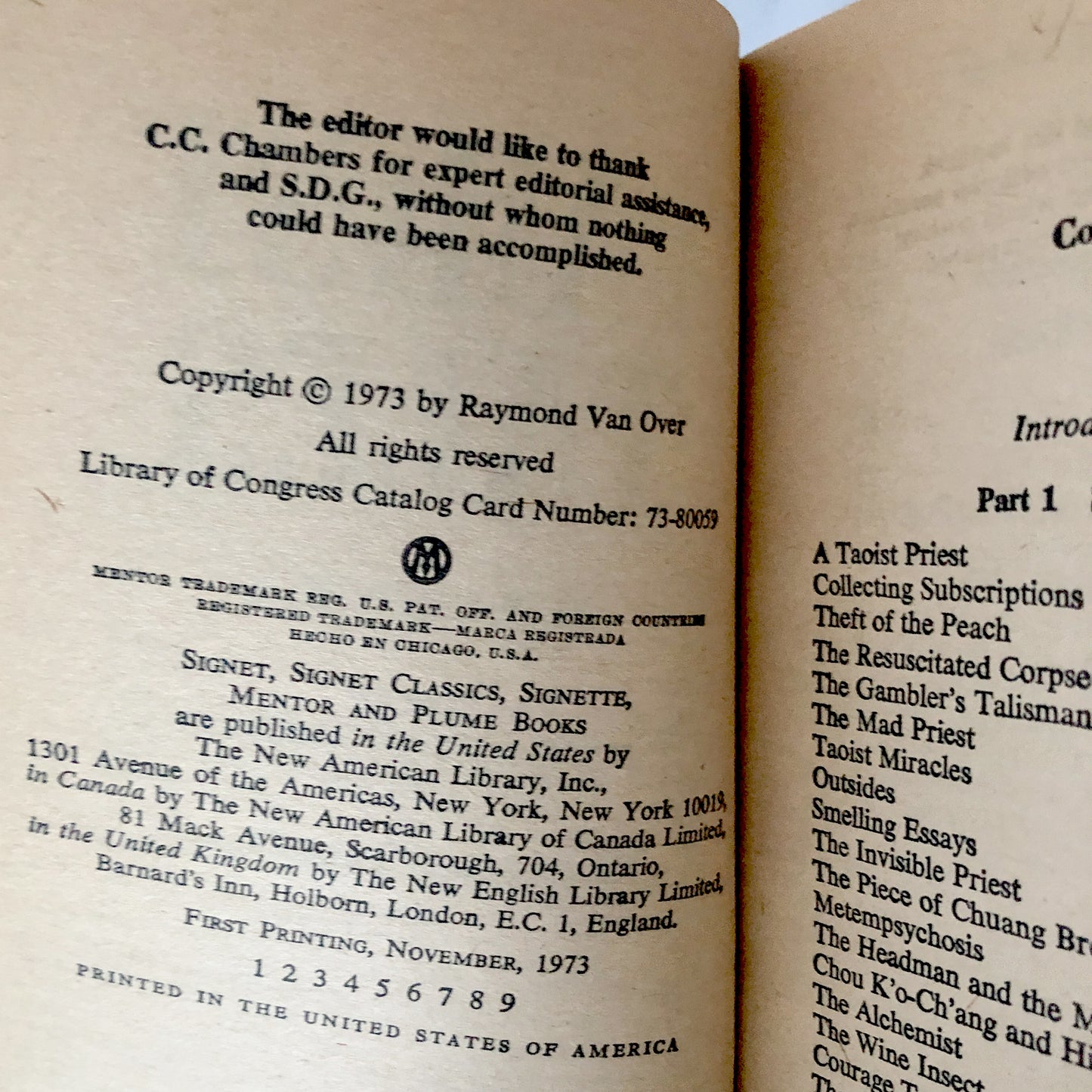 Taoist Tales by Raymond van Over [FIRST PRINTING / 1973]