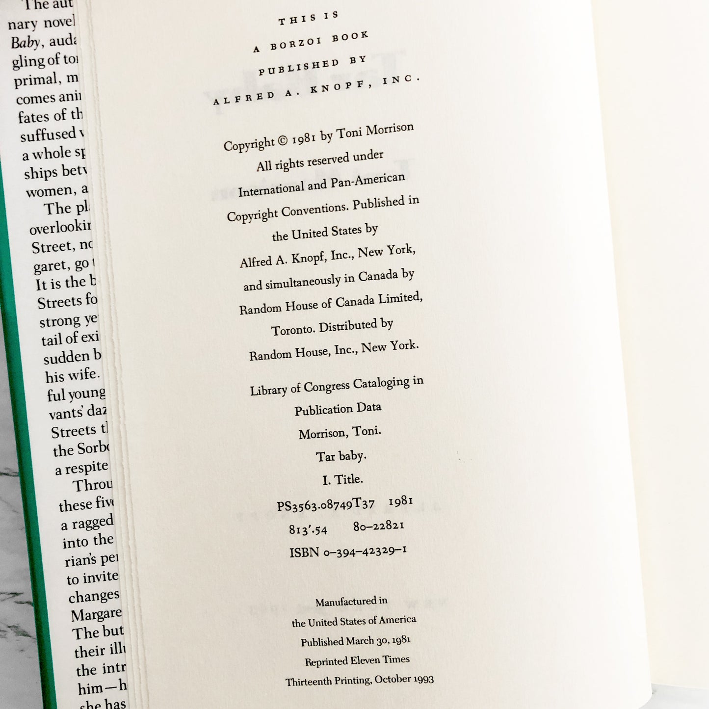 Tar Baby by Toni Morrison [FIRST EDITION / THIRTEENTH PRINTING]