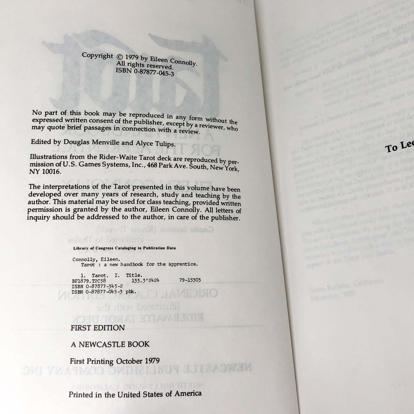 Tarot: A New Handbook for the Apprentice by Eileen Connolly [FIRST EDITION] 1979