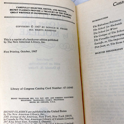 Tartuffe and Other Plays by Molière [1967 PAPERBACK] • Signet