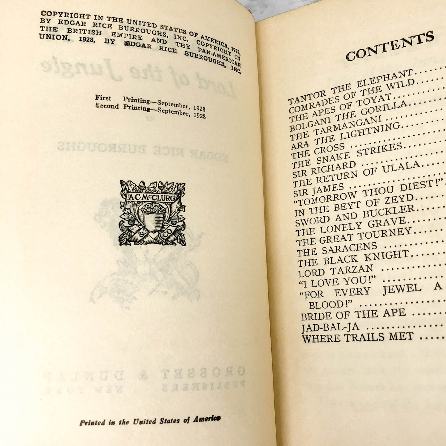 Tarzan • Lord of the Jungle by Edgar Rice Burroughs [FIRST EDITION] 1928 • Grosset & Dunlap