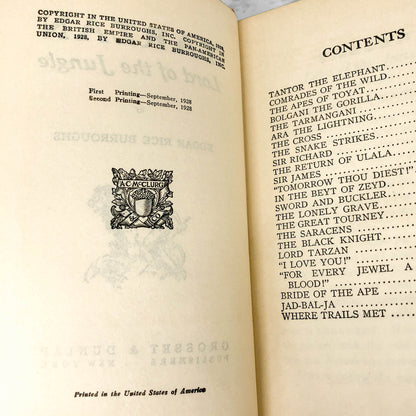 Tarzan • Lord of the Jungle by Edgar Rice Burroughs [FIRST EDITION] 1928 • Grosset & Dunlap