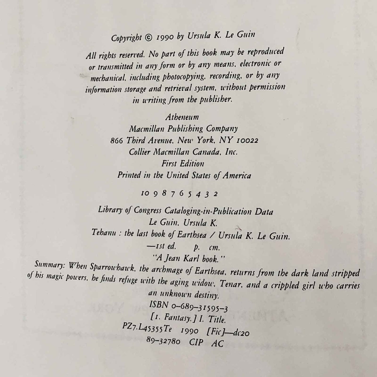 Tehanu by Ursula K. Le Guin [1990 EVERBIND HARDCOVER] Earthsea IV