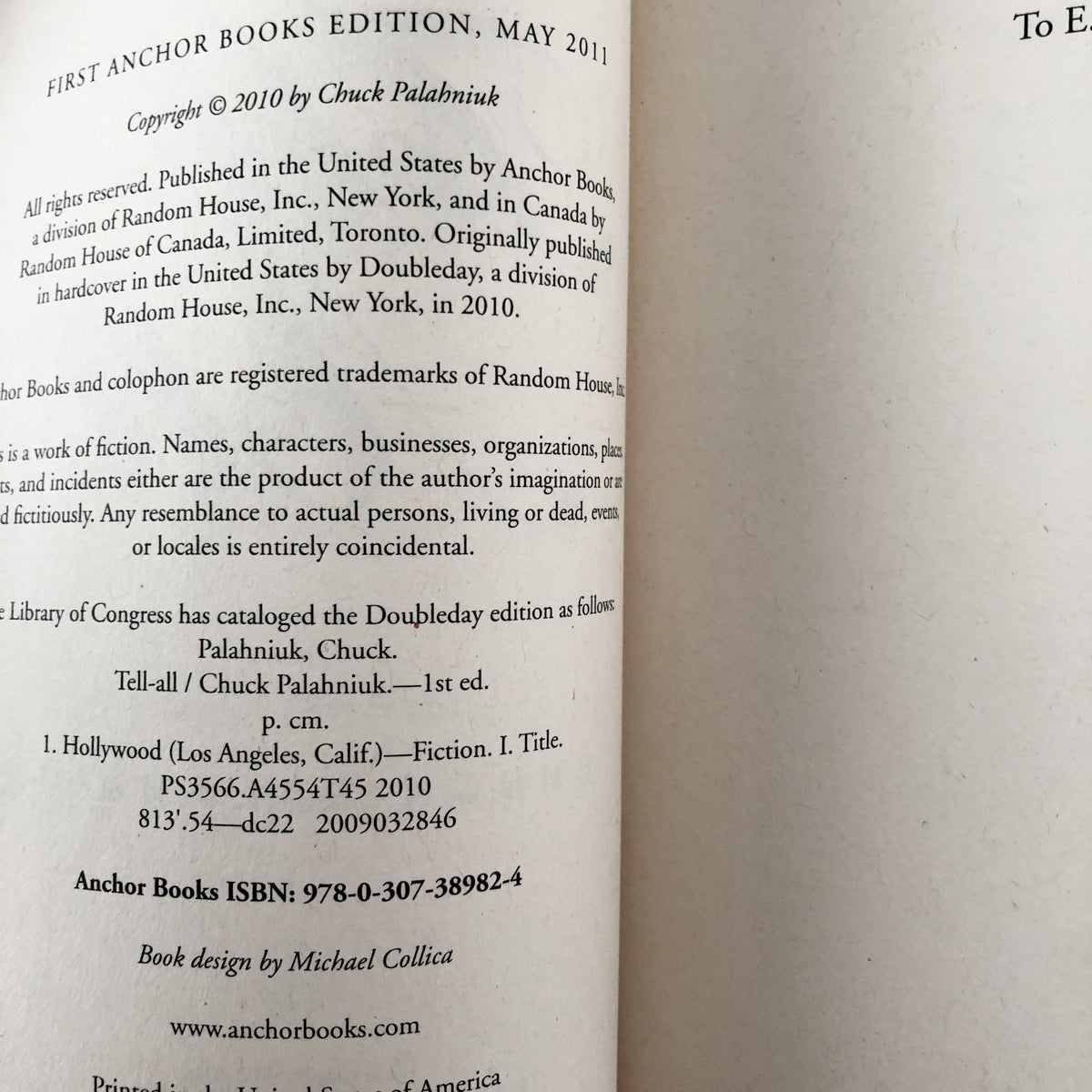 Tell All by Chuck Palahniuk [TRADE PAPERBACK / 2011] - Bookshop Apocalypse