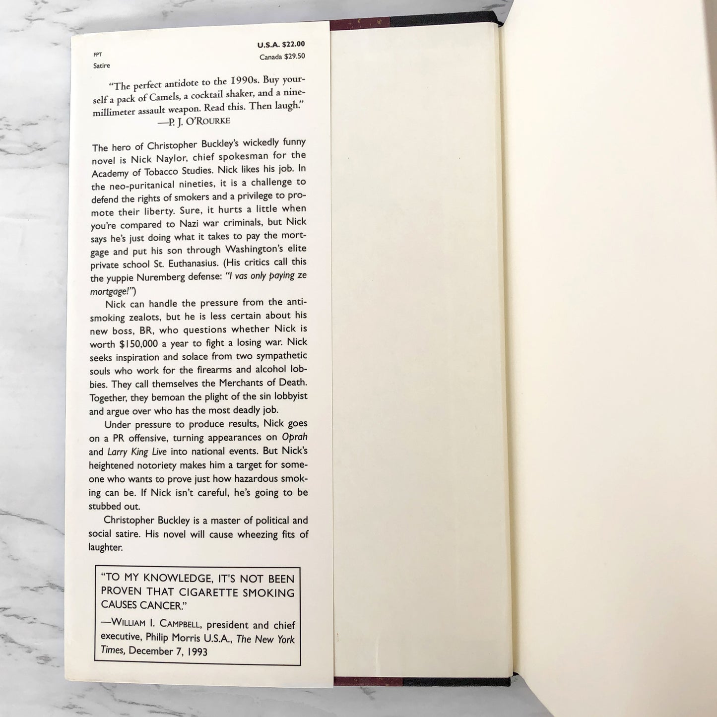 Thank You for Smoking by Christopher Buckley [FIRST EDITION] 1994 • Random House