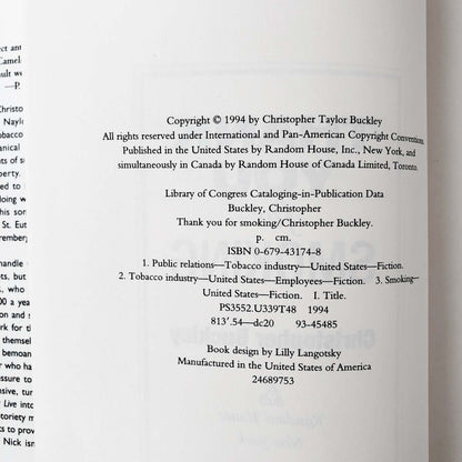 Thank You for Smoking by Christopher Buckley [FIRST EDITION] 1994 • Random House