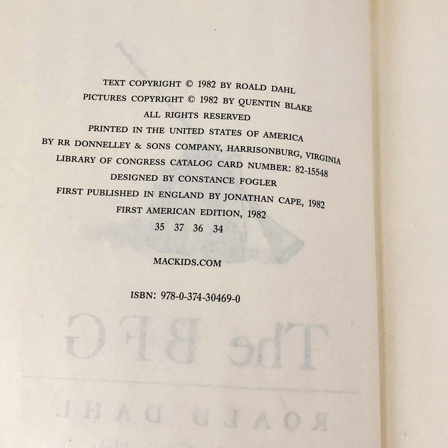 The BFG by Roald Dahl [U.S. FIRST EDITION] 1982 • Later Printing