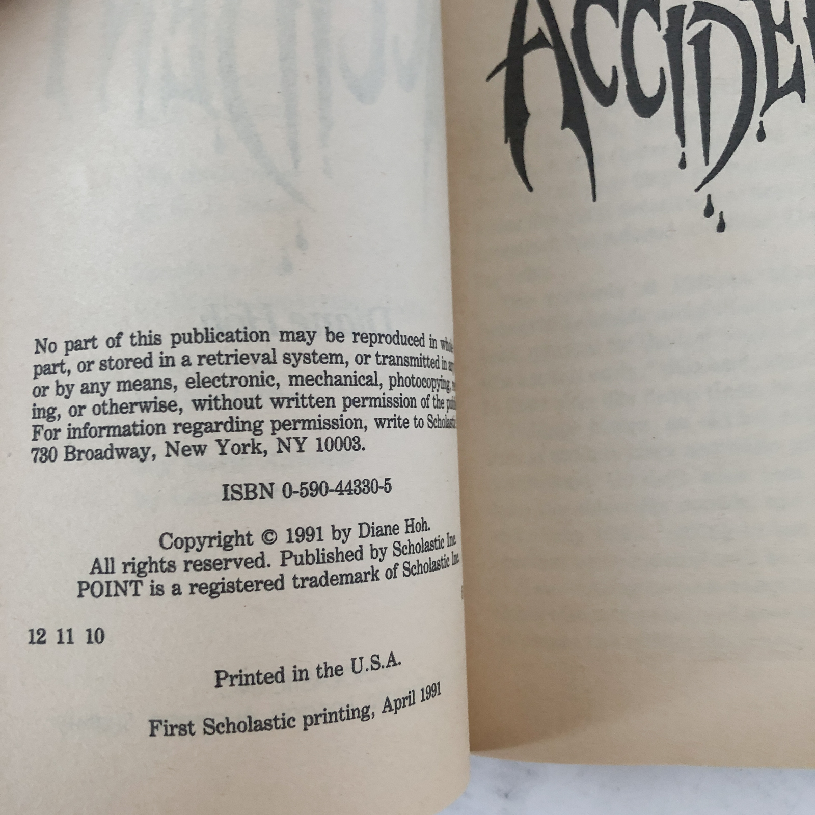 The Accident by Diane Hoh [POINT HORROR / 1991 PAPERBACK] - Bookshop Apocalypse