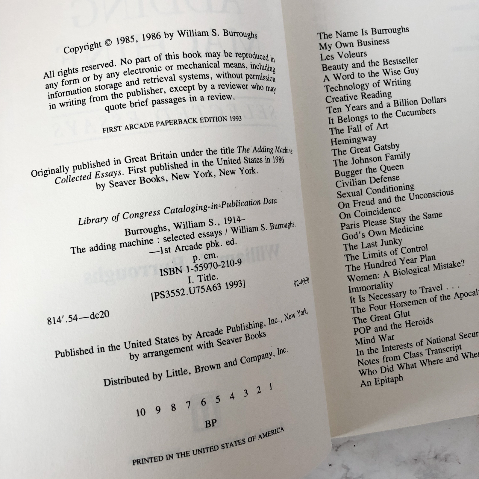 The Adding Machine: Selected Essays by William S. Burroughs [TRADE PAPERBACK / 1993] - Bookshop Apocalypse