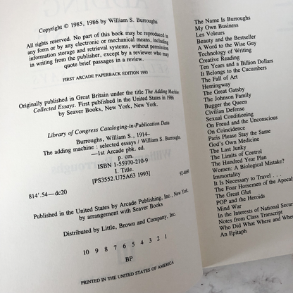 The Adding Machine: Selected Essays by William S. Burroughs [TRADE PAPERBACK / 1993] - Bookshop Apocalypse