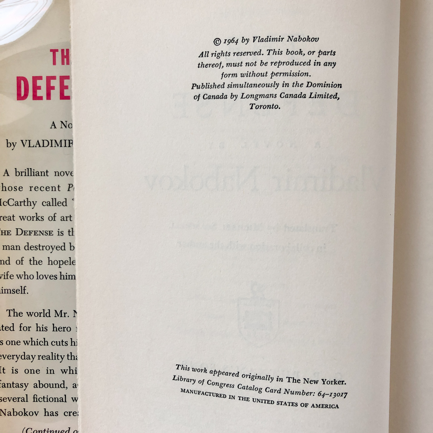 The Defense by Vladimir Nabokov [FIRST EDITION / FIRST PRINTING] - Bookshop Apocalypse